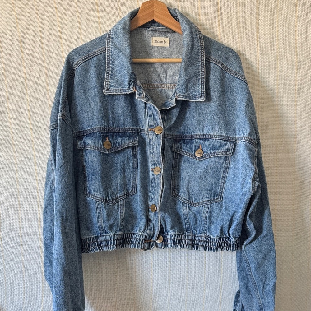 Mono B Light Blue Cropped Denim Jacket